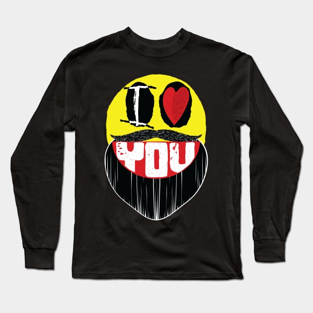 I Love You, I Heart You, Bearded Biker Smiling Face word art Long Sleeve T-Shirt by pelagio